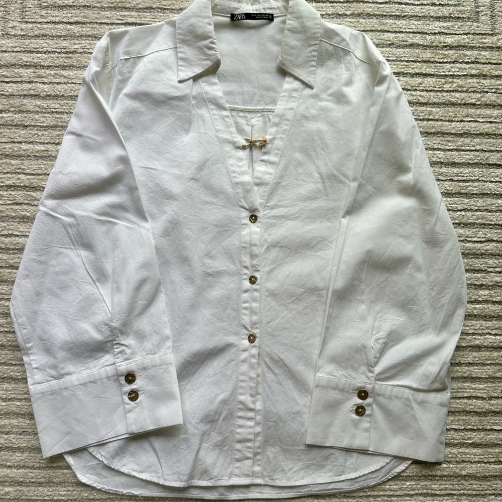 Zara Crisp White Collared Blouse